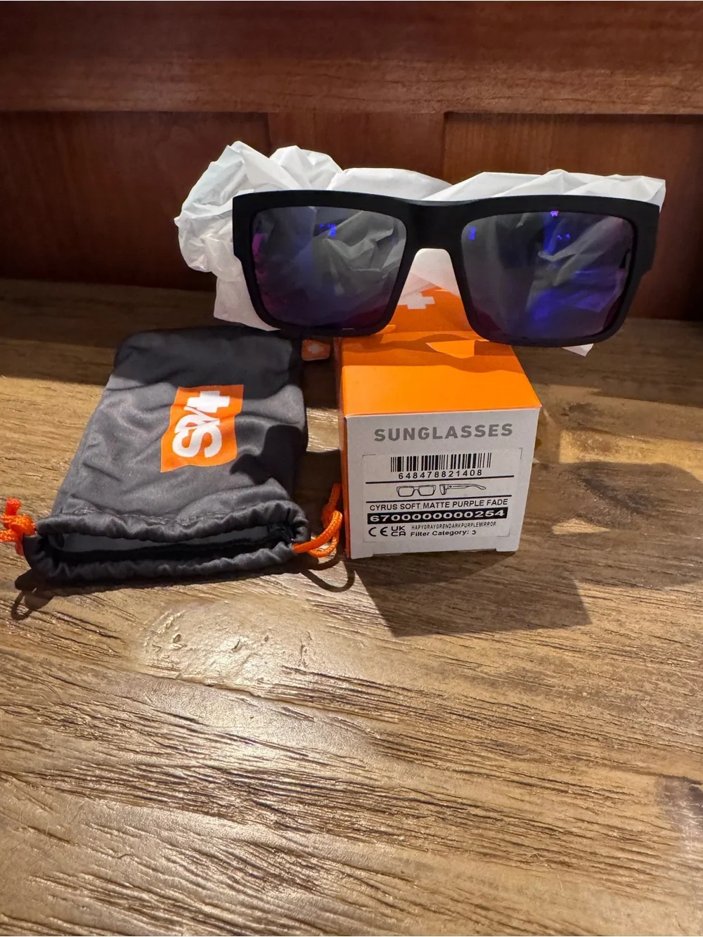Cyrus Black Frame Sunglasses with Purple Mirrored Lenses